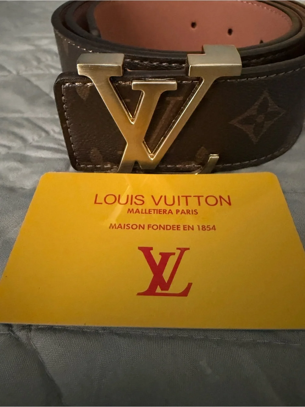 Louis Vuitton Brown Monogram Belt with Gold LV Buckle